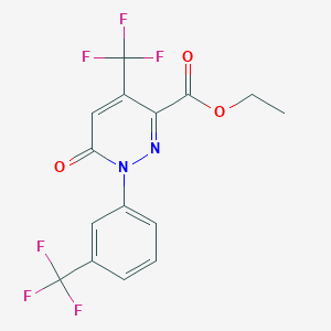 molecular formula C15H10F6N2O3 B2711385 Ethyl 6-oxo-4-(trifluoromethyl)-1-[3-(trifluoromethyl)phenyl]-1,6-dihydro-3-pyridazinecarboxylate CAS No. 478067-01-5