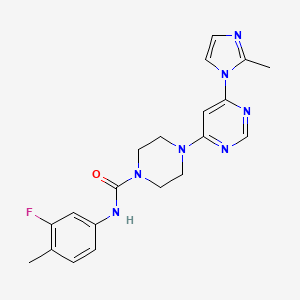 molecular formula C20H22FN7O B2711386 N-(3-fluoro-4-methylphenyl)-4-(6-(2-methyl-1H-imidazol-1-yl)pyrimidin-4-yl)piperazine-1-carboxamide CAS No. 1171223-57-6