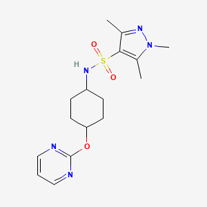 molecular formula C16H23N5O3S B2711401 1,3,5-trimethyl-N-((1r,4r)-4-(pyrimidin-2-yloxy)cyclohexyl)-1H-pyrazole-4-sulfonamide CAS No. 2034401-16-4