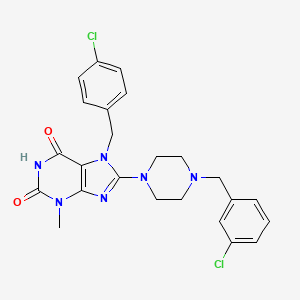 molecular formula C24H24Cl2N6O2 B2711423 7-(4-chlorobenzyl)-8-(4-(3-chlorobenzyl)piperazin-1-yl)-3-methyl-1H-purine-2,6(3H,7H)-dione CAS No. 898409-35-3