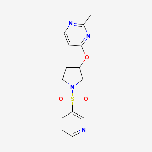 molecular formula C14H16N4O3S B2711425 2-Methyl-4-{[1-(pyridine-3-sulfonyl)pyrrolidin-3-yl]oxy}pyrimidine CAS No. 2034523-77-6