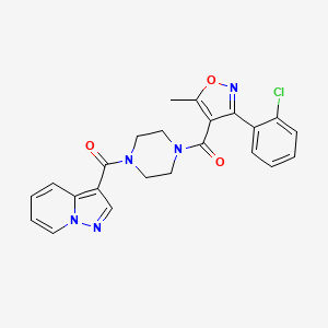 molecular formula C23H20ClN5O3 B2711448 (3-(2-Chlorophenyl)-5-methylisoxazol-4-yl)(4-(pyrazolo[1,5-a]pyridine-3-carbonyl)piperazin-1-yl)methanone CAS No. 1396868-75-9