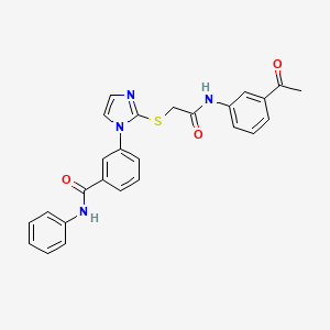 molecular formula C26H22N4O3S B2711458 3-(2-((2-((3-acetylphenyl)amino)-2-oxoethyl)thio)-1H-imidazol-1-yl)-N-phenylbenzamide CAS No. 1115514-38-9