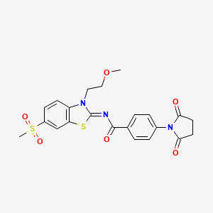 4-(2,5-dioxopyrrolidin-1-yl)-N-[3-(2-methoxyethyl)-6-methylsulfonyl-1,3-benzothiazol-2-ylidene]benzamide