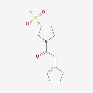 molecular formula C12H21NO3S B2711490 2-Cyclopentyl-1-(3-(methylsulfonyl)pyrrolidin-1-yl)ethanone CAS No. 1448037-70-4