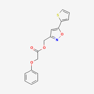 molecular formula C16H13NO4S B2711504 (5-(Thiophen-2-yl)isoxazol-3-yl)methyl 2-phenoxyacetate CAS No. 946264-87-5