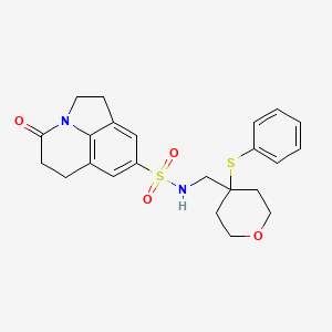 molecular formula C23H26N2O4S2 B2711522 4-oxo-N-((4-(phenylthio)tetrahydro-2H-pyran-4-yl)methyl)-2,4,5,6-tetrahydro-1H-pyrrolo[3,2,1-ij]quinoline-8-sulfonamide CAS No. 1797578-19-8