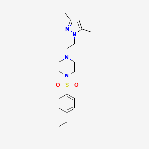 molecular formula C20H30N4O2S B2711525 1-(2-(3,5-dimethyl-1H-pyrazol-1-yl)ethyl)-4-((4-propylphenyl)sulfonyl)piperazine CAS No. 1396801-83-4
