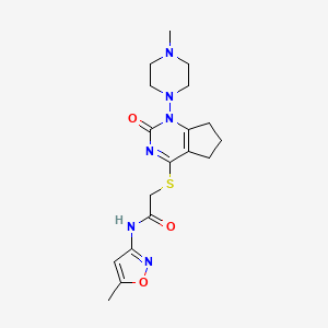molecular formula C18H24N6O3S B2711551 N-(5-甲基异噁唑-3-基)-2-((1-(4-甲基哌嗪-1-基)-2-氧代-2,5,6,7-四氢-1H-环戊[d]嘧啶-4-基)硫)乙酰胺 CAS No. 899951-36-1