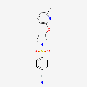 molecular formula C17H17N3O3S B2711594 4-((3-((6-Methylpyridin-2-yl)oxy)pyrrolidin-1-yl)sulfonyl)benzonitrile CAS No. 1903248-49-6