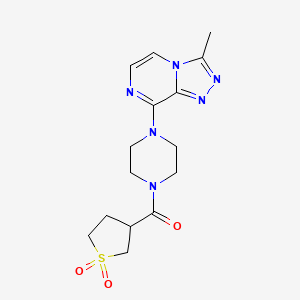 molecular formula C15H20N6O3S B2711596 (1,1-Dioxidotetrahydrothiophen-3-yl)(4-(3-methyl-[1,2,4]triazolo[4,3-a]pyrazin-8-yl)piperazin-1-yl)methanone CAS No. 1903047-23-3