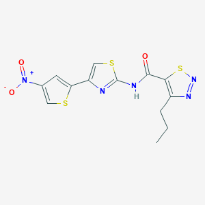 molecular formula C13H11N5O3S3 B2711609 N-(4-(4-nitrothiophen-2-yl)thiazol-2-yl)-4-propyl-1,2,3-thiadiazole-5-carboxamide CAS No. 1203021-42-4