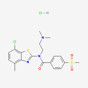 molecular formula C20H23Cl2N3O3S2 B2711615 N-(7-氯-4-甲基苯并[d]噻唑-2-基)-N-(2-(二甲基氨基)乙基)-4-(甲磺酰基)苯甲酰胺盐酸盐 CAS No. 1219196-58-3