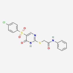 molecular formula C18H14ClN3O4S2 B2711617 2-((5-((4-chlorophenyl)sulfonyl)-6-oxo-1,6-dihydropyrimidin-2-yl)thio)-N-phenylacetamide CAS No. 899357-60-9