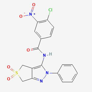 molecular formula C18H13ClN4O5S B2711625 4-chloro-N-(5,5-dioxido-2-phenyl-4,6-dihydro-2H-thieno[3,4-c]pyrazol-3-yl)-3-nitrobenzamide CAS No. 681265-99-6