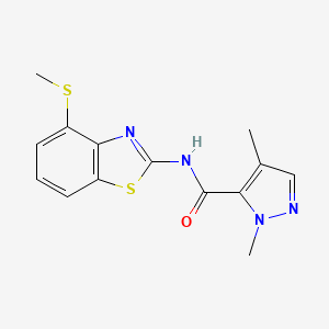 molecular formula C14H14N4OS2 B2711633 1,4-二甲基-N-(4-(甲硫基)苯并[d]噻唑-2-基)-1H-吡唑-5-羧酰胺 CAS No. 1206995-71-2