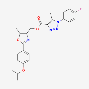 molecular formula C24H23FN4O4 B2711640 (2-(4-isopropoxyphenyl)-5-methyloxazol-4-yl)methyl 1-(4-fluorophenyl)-5-methyl-1H-1,2,3-triazole-4-carboxylate CAS No. 946353-44-2