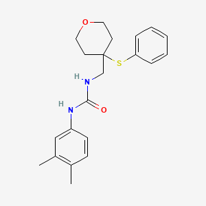 molecular formula C21H26N2O2S B2711646 1-(3,4-二甲基苯基)-3-((4-(苯基硫基)四氢-2H-吡喃-4-基)甲基)脲 CAS No. 1797727-05-9