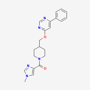 molecular formula C21H23N5O2 B2711649 (1-Methylimidazol-4-yl)-[4-[(6-phenylpyrimidin-4-yl)oxymethyl]piperidin-1-yl]methanone CAS No. 2380040-67-3