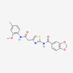 molecular formula C21H19N3O5S B2711656 N-(4-(2-((2-methoxy-4-methylphenyl)amino)-2-oxoethyl)thiazol-2-yl)benzo[d][1,3]dioxole-5-carboxamide CAS No. 941943-68-6