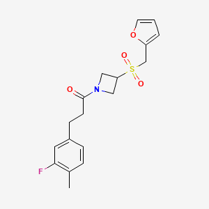 molecular formula C18H20FNO4S B2711667 3-(3-Fluoro-4-methylphenyl)-1-(3-((furan-2-ylmethyl)sulfonyl)azetidin-1-yl)propan-1-one CAS No. 1797848-06-6