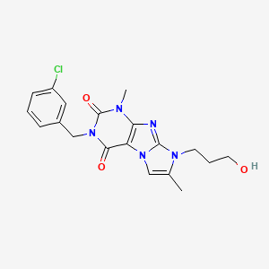 molecular formula C19H20ClN5O3 B2711669 3-(3-chlorobenzyl)-8-(3-hydroxypropyl)-1,7-dimethyl-1H-imidazo[2,1-f]purine-2,4(3H,8H)-dione CAS No. 919040-77-0