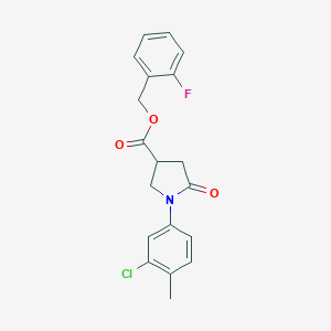 molecular formula C19H17ClFNO3 B271167 2-Fluorobenzyl 1-(3-chloro-4-methylphenyl)-5-oxo-3-pyrrolidinecarboxylate 
