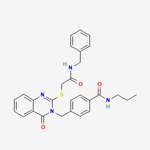 molecular formula C28H28N4O3S B2711673 4-((2-((2-(benzylamino)-2-oxoethyl)thio)-4-oxoquinazolin-3(4H)-yl)methyl)-N-propylbenzamide CAS No. 1115521-44-2