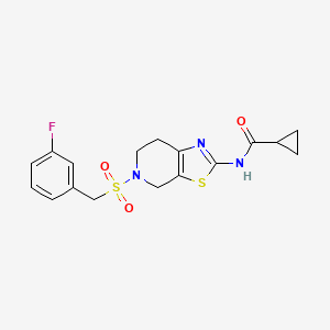 molecular formula C17H18FN3O3S2 B2711675 N-(5-((3-fluorobenzyl)sulfonyl)-4,5,6,7-tetrahydrothiazolo[5,4-c]pyridin-2-yl)cyclopropanecarboxamide CAS No. 1351642-30-2