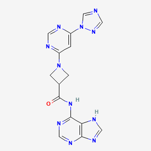 molecular formula C15H13N11O B2711681 1-(6-(1H-1,2,4-triazol-1-yl)pyrimidin-4-yl)-N-(9H-purin-6-yl)azetidine-3-carboxamide CAS No. 2034580-77-1