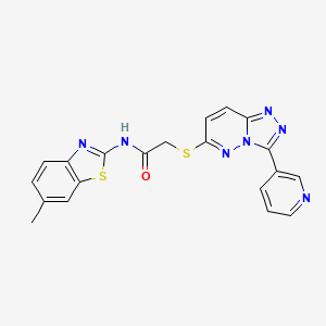 molecular formula C20H15N7OS2 B2711725 N-(6-methylbenzo[d]thiazol-2-yl)-2-((3-(pyridin-3-yl)-[1,2,4]triazolo[4,3-b]pyridazin-6-yl)thio)acetamide CAS No. 868969-02-2