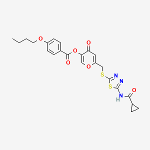 molecular formula C23H23N3O6S2 B2711731 6-(((5-(cyclopropanecarboxamido)-1,3,4-thiadiazol-2-yl)thio)methyl)-4-oxo-4H-pyran-3-yl 4-butoxybenzoate CAS No. 877650-95-8