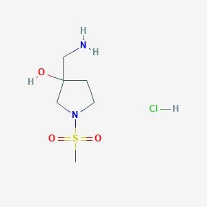 molecular formula C6H15ClN2O3S B2711740 3-(氨甲基)-1-甲基磺酰吡咯啉-3-醇；盐酸盐 CAS No. 2445792-32-3