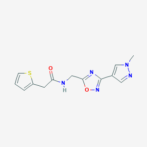 molecular formula C13H13N5O2S B2711746 N-((3-(1-methyl-1H-pyrazol-4-yl)-1,2,4-oxadiazol-5-yl)methyl)-2-(thiophen-2-yl)acetamide CAS No. 2034559-36-7