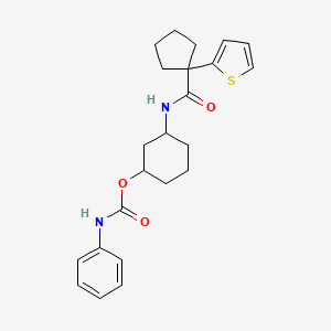 molecular formula C23H28N2O3S B2711759 3-(1-(Thiophen-2-yl)cyclopentanecarboxamido)cyclohexyl phenylcarbamate CAS No. 1351630-58-4