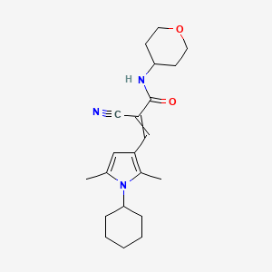 molecular formula C21H29N3O2 B2711761 2-cyano-3-(1-cyclohexyl-2,5-dimethyl-1H-pyrrol-3-yl)-N-(oxan-4-yl)prop-2-enamide CAS No. 1424698-25-8
