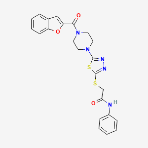 molecular formula C23H21N5O3S2 B2711768 2-((5-(4-(benzofuran-2-carbonyl)piperazin-1-yl)-1,3,4-thiadiazol-2-yl)thio)-N-phenylacetamide CAS No. 1105198-51-3