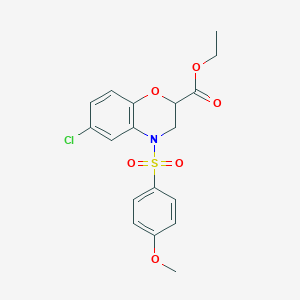 molecular formula C18H18ClNO6S B2711781 ethyl 6-chloro-4-[(4-methoxyphenyl)sulfonyl]-3,4-dihydro-2H-1,4-benzoxazine-2-carboxylate CAS No. 866134-51-2