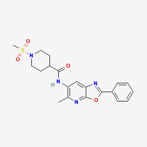 molecular formula C20H22N4O4S B2711784 N-(5-甲基-2-苯基噁唑并[5,4-b]吡啶-6-基)-1-(甲磺酰)哌啶-4-甲酰胺 CAS No. 2034468-05-6