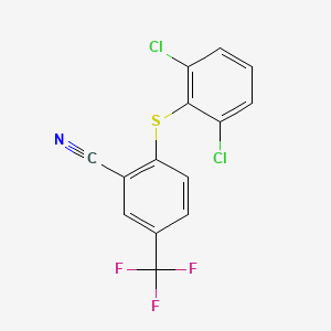 molecular formula C14H6Cl2F3NS B2711840 2-((2,6-Dichlorophenyl)sulfanyl)-5-(trifluoromethyl)benzenecarbonitrile CAS No. 477866-72-1