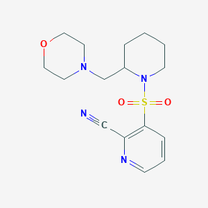molecular formula C16H22N4O3S B2711851 3-[2-(Morpholin-4-ylmethyl)piperidin-1-yl]sulfonylpyridine-2-carbonitrile CAS No. 2223997-92-8