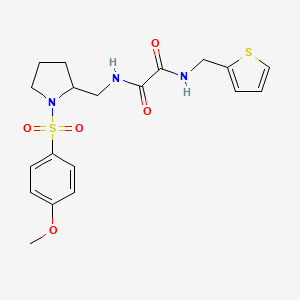 molecular formula C19H23N3O5S2 B2711871 N1-((1-((4-甲氧基苯基)磺酰基)吡咯啉-2-基)甲基)-N2-(噻吩-2-基甲基)草酰胺 CAS No. 896288-83-8