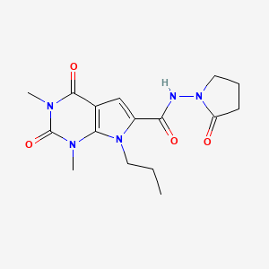 molecular formula C16H21N5O4 B2711874 1,3-dimethyl-2,4-dioxo-N-(2-oxopyrrolidin-1-yl)-7-propyl-2,3,4,7-tetrahydro-1H-pyrrolo[2,3-d]pyrimidine-6-carboxamide CAS No. 1021092-45-4