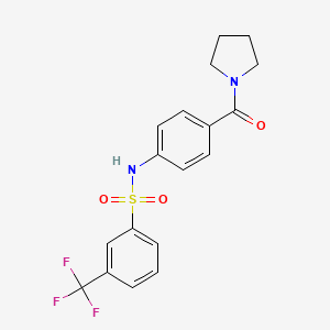 molecular formula C18H17F3N2O3S B2711878 N-(4-(吡咯啉-1-甲酰)苯基)-3-(三氟甲基)苯磺酰胺 CAS No. 690962-29-9