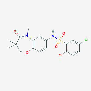 molecular formula C19H21ClN2O5S B2711883 5-chloro-2-methoxy-N-(3,3,5-trimethyl-4-oxo-2,3,4,5-tetrahydrobenzo[b][1,4]oxazepin-7-yl)benzenesulfonamide CAS No. 922023-41-4