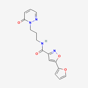 molecular formula C15H14N4O4 B2711884 5-(furan-2-yl)-N-(3-(6-oxopyridazin-1(6H)-yl)propyl)isoxazole-3-carboxamide CAS No. 1210844-11-3