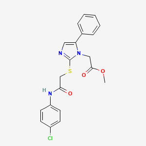 molecular formula C20H18ClN3O3S B2711897 methyl 2-(2-((2-((4-chlorophenyl)amino)-2-oxoethyl)thio)-5-phenyl-1H-imidazol-1-yl)acetate CAS No. 1206997-22-9