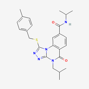 molecular formula C25H29N5O2S B2711900 4-isobutyl-N-isopropyl-1-((4-methylbenzyl)thio)-5-oxo-4,5-dihydro-[1,2,4]triazolo[4,3-a]quinazoline-8-carboxamide CAS No. 1111237-49-0