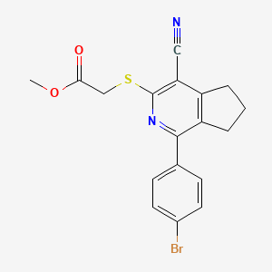 molecular formula C18H15BrN2O2S B2711911 methyl 2-{[1-(4-bromophenyl)-4-cyano-6,7-dihydro-5H-cyclopenta[c]pyridin-3-yl]sulfanyl}acetate CAS No. 439096-27-2