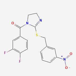 molecular formula C17H13F2N3O3S B2711996 (3,4-二氟苯基)-[2-[(3-硝基苯基)硫代]-4,5-二氢咪唑-1-基]甲酮 CAS No. 851808-73-6